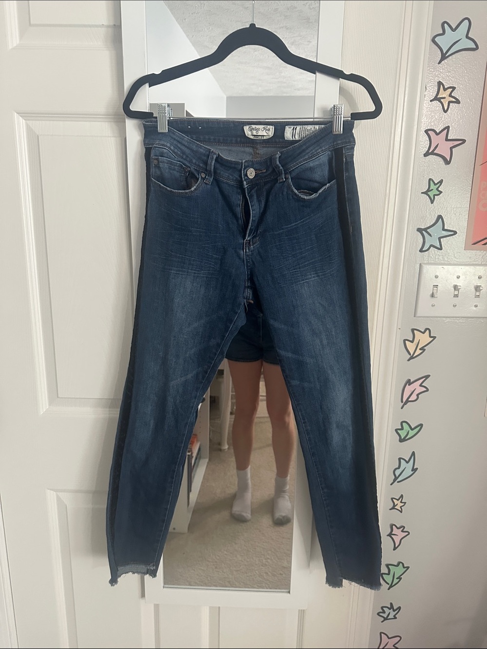 Indigo Rein Dark Indigo Ankle Crop Jeans Black Velvet Piping
